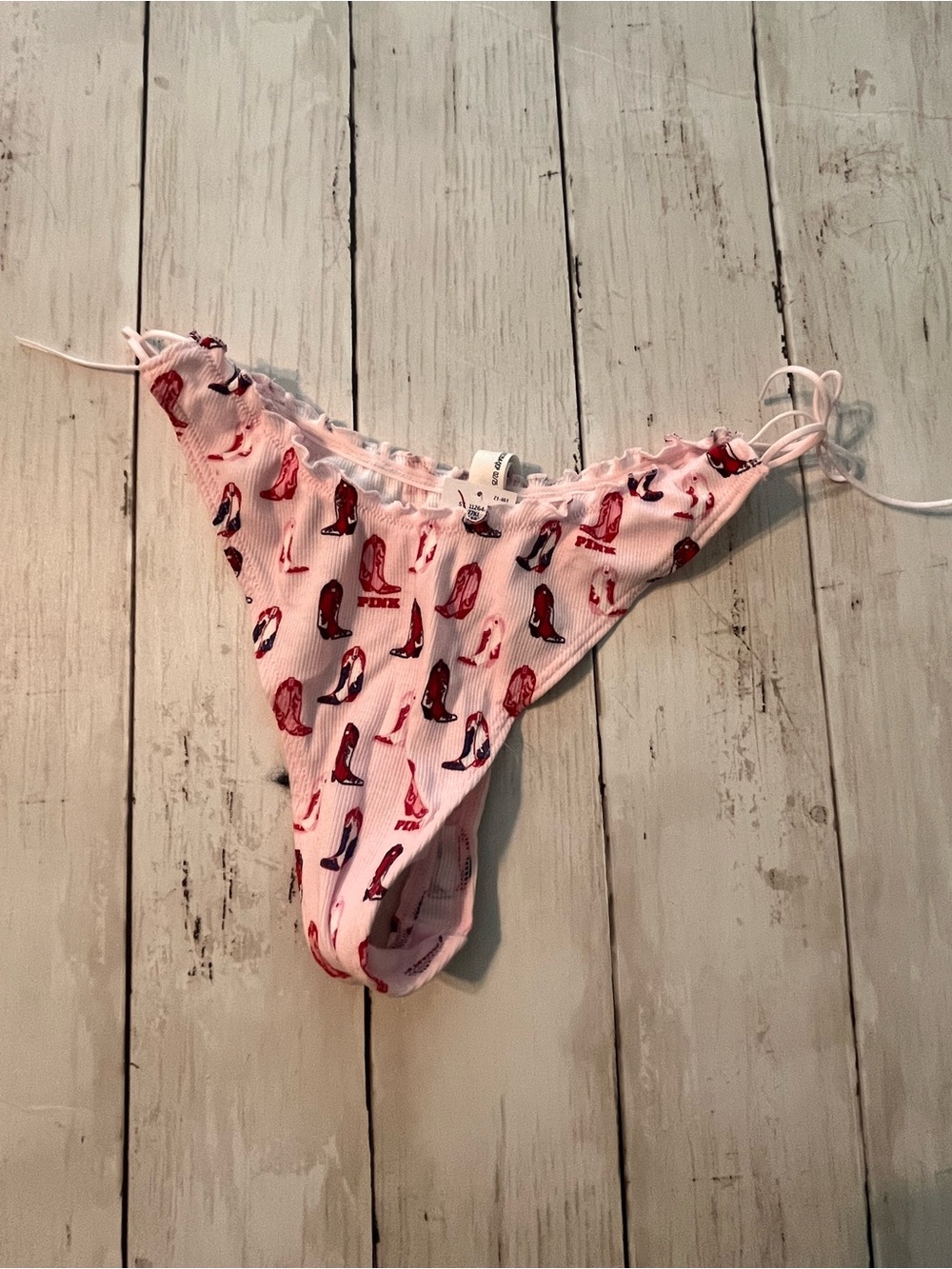 PINK Victoria's Secret Light Pink Thong with Red boots Print